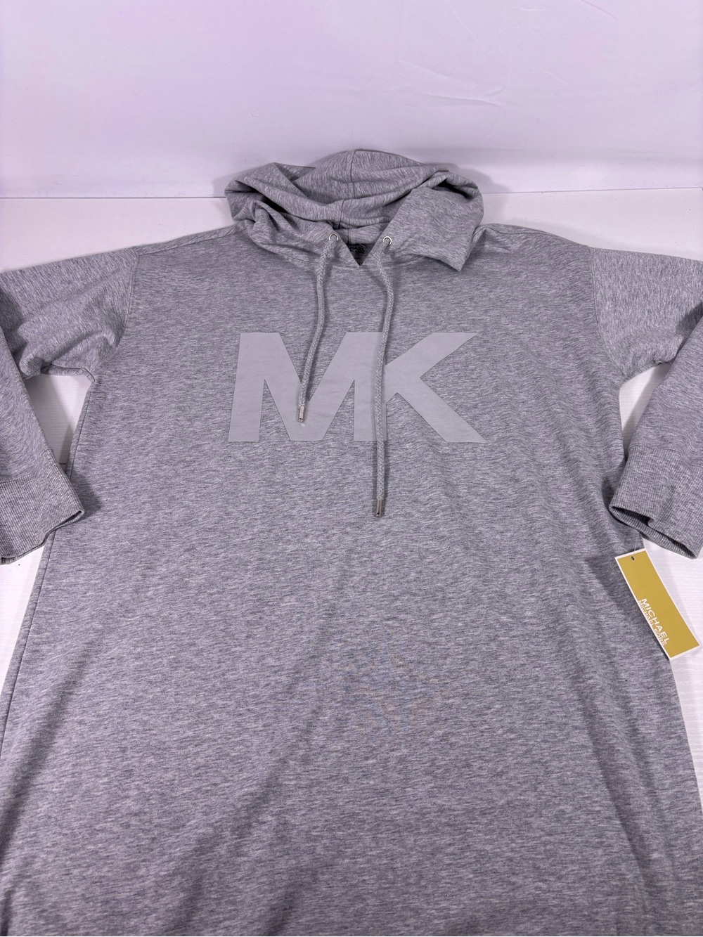 NWT Michael Kors Hoodie Dress Gray MK Logo Sweatshirt Dress Size Medium - Picture 3 of 9